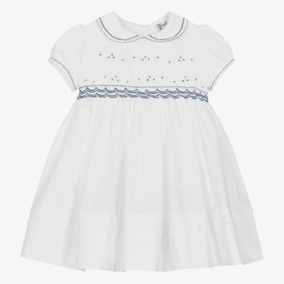 Sarah Louise Babies' Girls White Embroidered Flower Dress