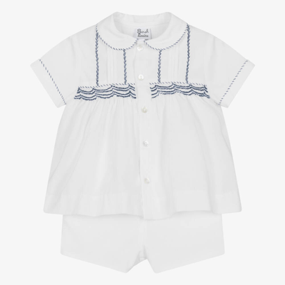 Sarah Louise Baby Boys White Embroidered Shorts Set