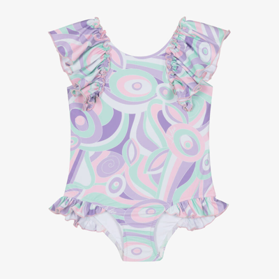 A Dee Kids' Girls Purple Abstract Ruffle Swimsuits