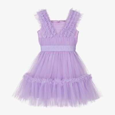 Monnalisa Kids' Girls Purple Tulle Ruffle Dress