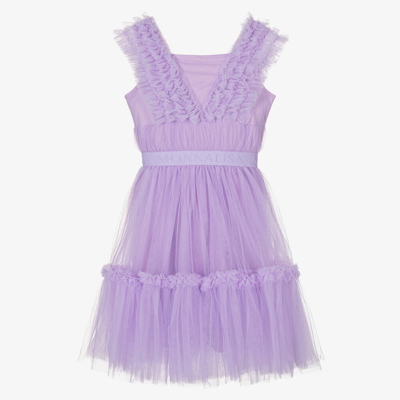 Monnalisa Teen Girls Purple Tulle Ruffle Dress