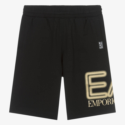 Ea7 Emporio Armani Teen Boys Black Cotton Oversized Shorts