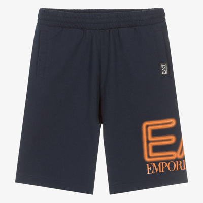 Ea7 Emporio Armani Teen Boys Blue Cotton Oversized Shorts