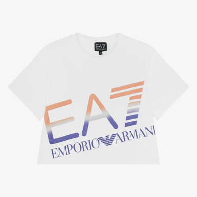 Ea7 Emporio Armani Teen Girls Cropped White Cotton T-shirt