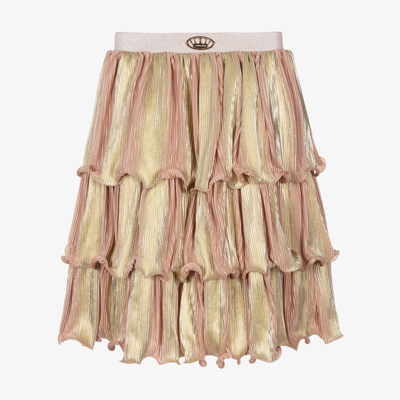 Junona Kids' Girls Pink & Gold Tiered Plissé Skirt