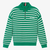 TOMMY HILFIGER TEEN BOYS GREEN STRIPED COTTON SWEATER