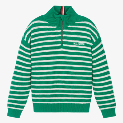 Tommy Hilfiger Teen Boys Green Striped Cotton Sweater