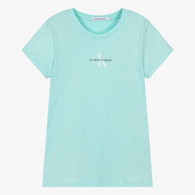 Calvin Klein Teen Girls Turquoise Blue Cotton T-shirt