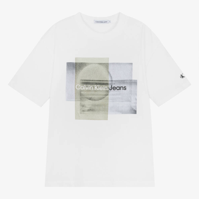 Calvin Klein Teen Boys White Cotton Graphic Print T-shirt