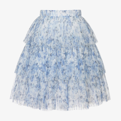 Childrensalon Occasions Kids' Girls Blue Floral Tulle Skirt