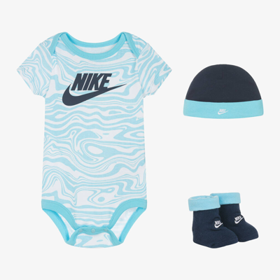 Nike Blue Cotton Marble-print Babysuit Set