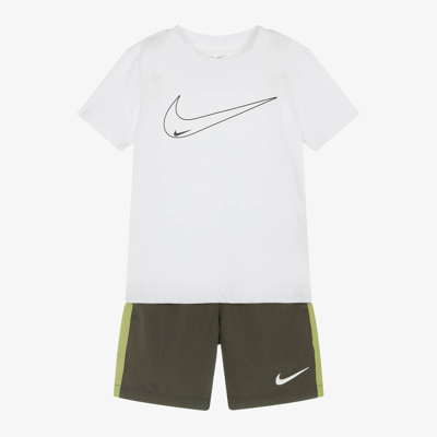 Nike Kids' Boys Green Cotton & Dri-fit Shorts Set