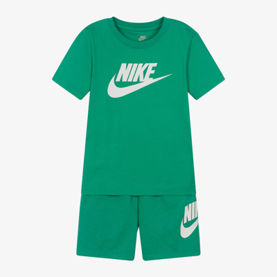Nike Kids' Boys Green Cotton Swoosh Shorts Set