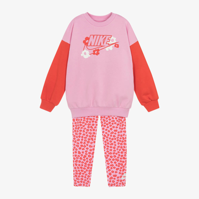 Nike Girls Pink Floral Cotton Leggings Set