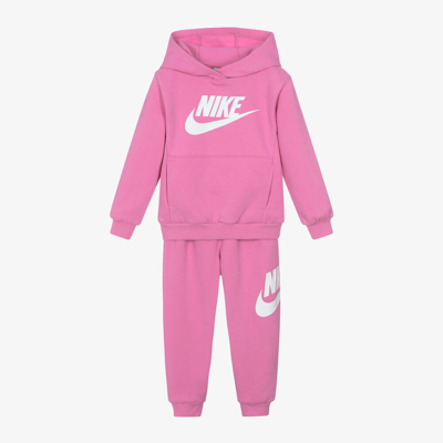 Nike Solid Color Hoodie And Joggers Set With Printed Logo In Pink