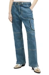 Allsaints Womens Vintage Indigo Florence Patch-pocket Recycled-cotton Denim Cargo Trousers In Vintage Indigo