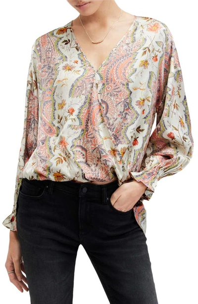 Allsaints Penny Cascade Long Sleeve High-low Top In Spring Green