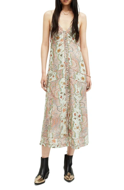 Allsaints Dahlia Cascade Paisley Maxi Dress In Spring Green