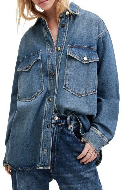 Allsaints Nicky Shirt Jacket In Mid Indigo