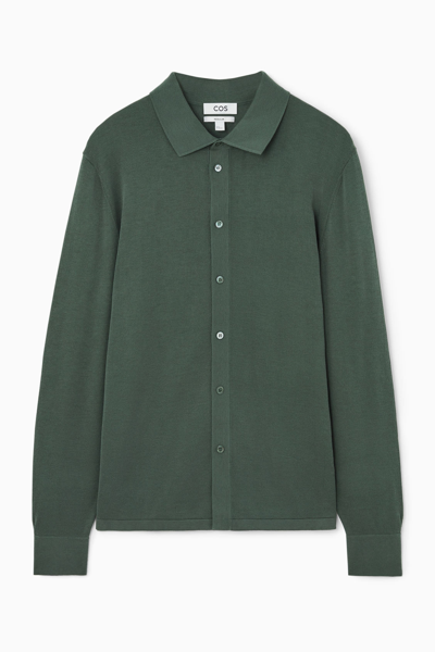 Cos Knitted Silk-blend Polo-shirt In Green