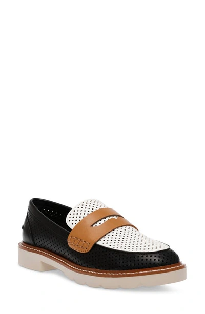 Anne Klein Women's Elia Perforated Penny Loafers In Black/ White/ Cognac