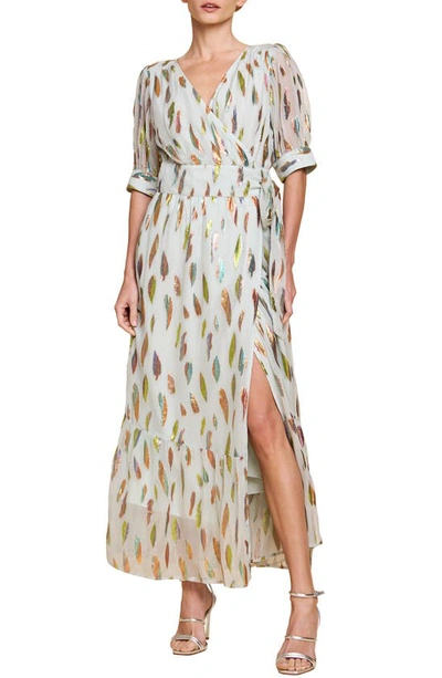 Ciebon Whitney Metalllic Print Wrap Dress In Dove Gray