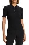 Theory Ribbed Compact Crepe Short-sleeve Polo Shirt In Black