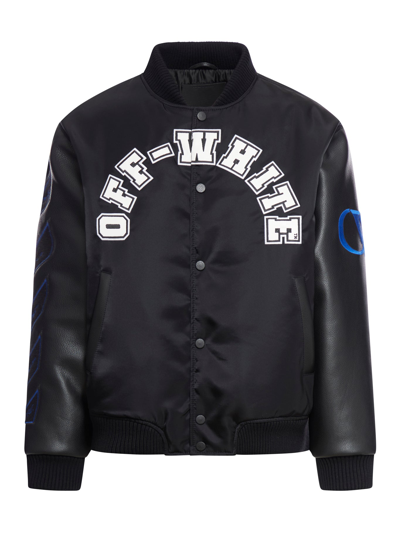 Off-white Black Baseball Over Vasity Jacket In Polyamide Man In Black White