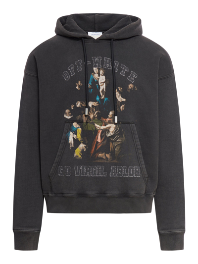 Off-white Mary Skate Hooded Cotton Sweatshirt In Negro