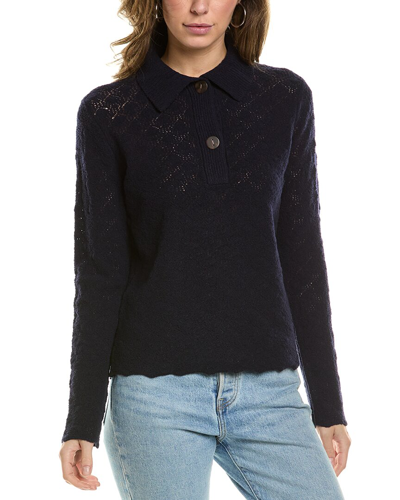Vince Lace Stitch Polo Wool & Cashmere-blend Sweater In Blue