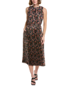 Vince Wild Primrose Pleat Tie Waist Midi Dress In Black