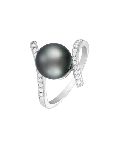 Splendid Pearls 14k 0.18 Ct. Tw. Diamond 9-10mm Pearl Ring In Black