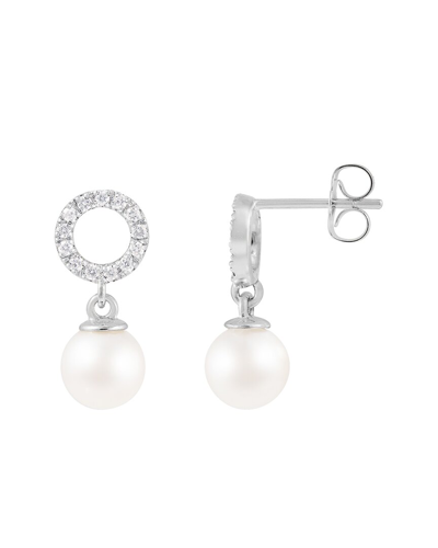 Splendid Pearls 14k 0.19 Ct. Tw. Diamond 6.5-7mm Pearl Earrings In White