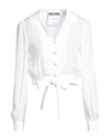 Moschino Cropped Tied-hem Silk Blouse In White