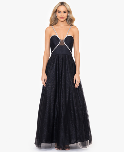 Blondie Nites Juniors Womens Glitter Embellished Evening Dress In Black