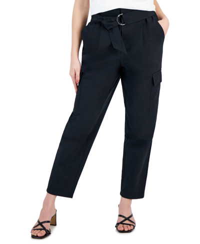 Bar Iii Petite D-ring-belt High-rise Cargo Pants, Created For Macy's In Deep Black