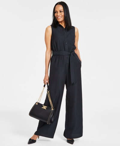 Inc International Concepts Women's Sleeveless Button-front Jumpsuit, Created For Macy's In Deep Black