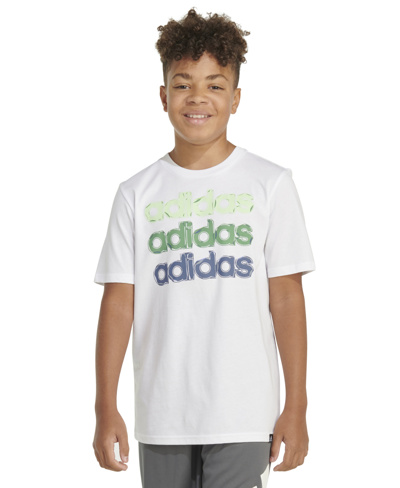 Adidas Originals Kids' Big Boys Short-sleeve Linear Stack Logo Graphic Cotton T-shirt In White