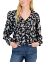 HIPPIE ROSE JUNIORS' FLORAL-PRINT PINTUCKED BLOUSE