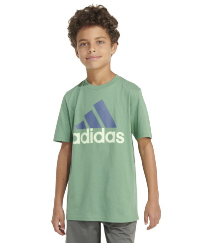 Adidas Originals Kids' Big Boys Short-sleeve Two-color Logo Graphic Cotton T-shirt In Preloved Green