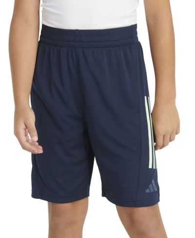 Adidas Originals Kids' Big Boys Aeroready Elastic-waistband Graphic 3-stripe Shorts In Navy W Green