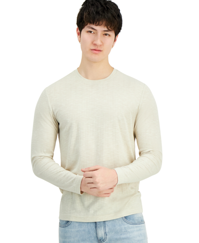 I.n.c. International Concepts Men's Long-sleeve Crewneck Variegated Rib Sweater, Created For Macy's In Grain