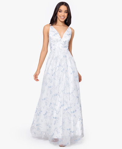 Blondie Nites Juniors' Glittered Lace-up Gown In White