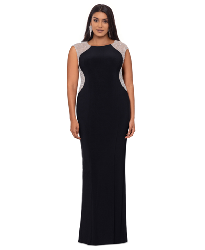 Xscape Plus Size Beaded Sleeveless Sheath Dress In Black,nude,silver