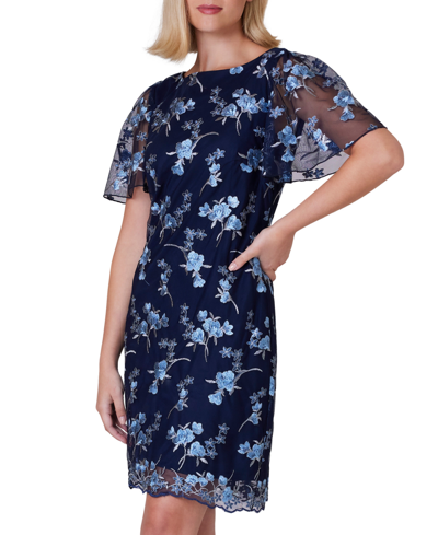 Jessica Howard Petite Printed Round-neck Short-sleeve Shift Dress In Navy |  ModeSens