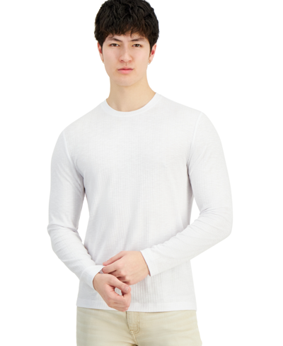 I.n.c. International Concepts Men's Long-sleeve Crewneck Variegated Rib Sweater, Created For Macy's In Bright White