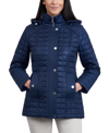 LONDON FOG WOMEN'S PETITE HOODED QUILTED WATER-RESISTANT COAT