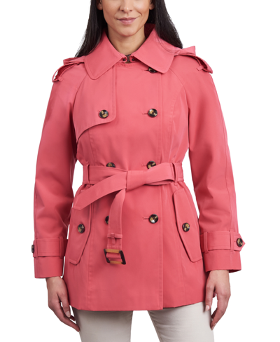 London Fog Women's Double-breasted Belted Trench Coat In Coral