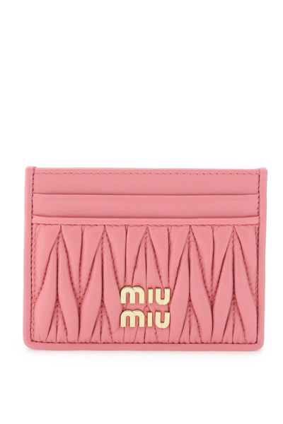 Miu Miu Quilted Nappa Leather Card Holder In Pink