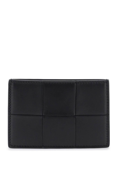 Bottega Veneta Cassette Intreccio Leather Card Holder In Black